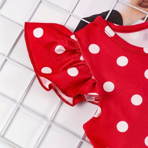 Back to School Toddler Girls Ruffle Trim Polka Dot School Themed Dress - Picture 5 of 5